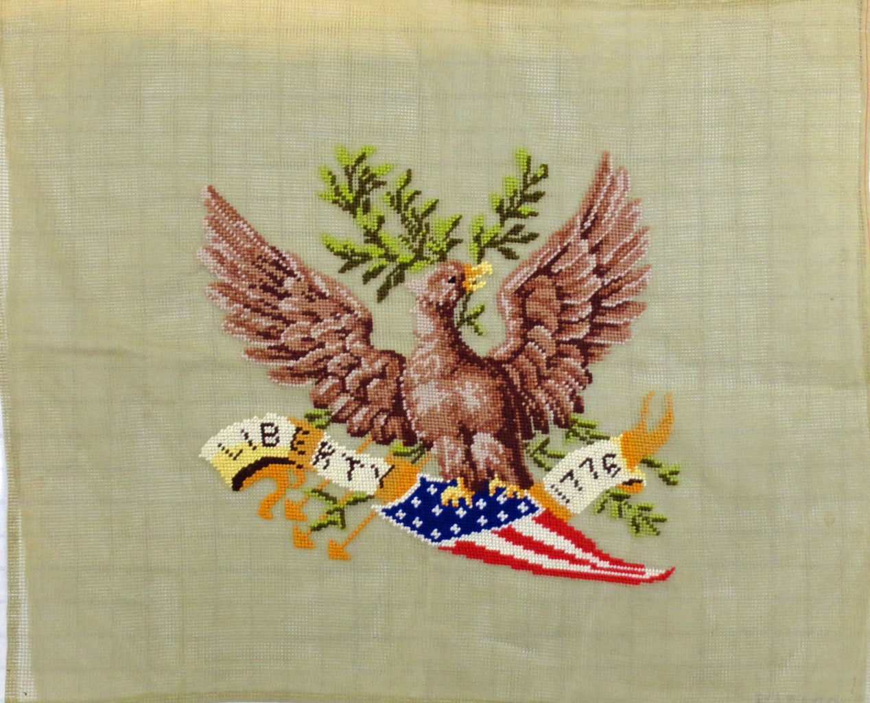 VINTAGE PREWORKED NEEDLEPOINT CANVAS TAPESTRY (LIBERTY) BY PARAGON