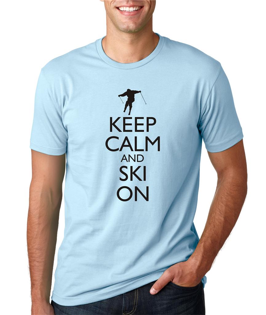 Mens Keep Calm and Ski On Funny TShirt Skiing Snow Winter Sports Tee