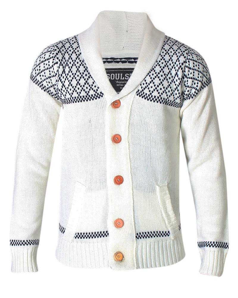 Soul Star Mens Designer Fair Isle Snowflake Button Warm Knitted