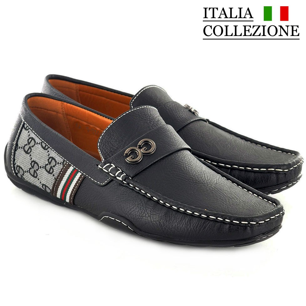 Mens Designer Loafers Leather Look Italian Driving Shoes Slip On Gents Shoes