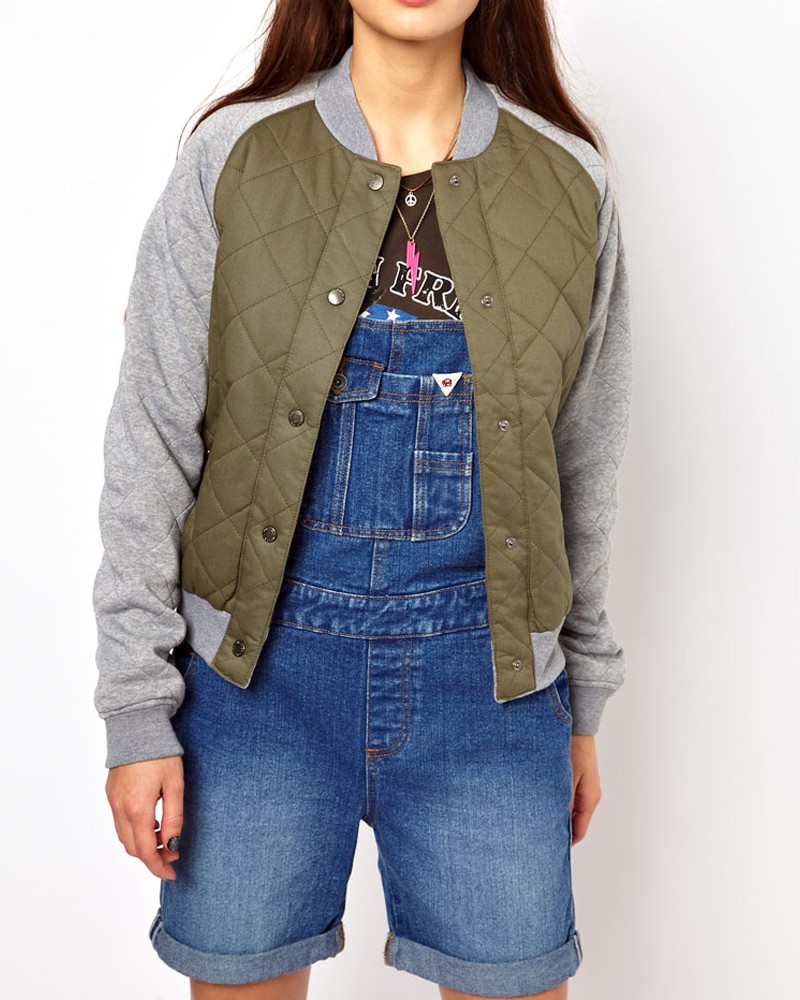 Bellfield-Womens-Quilted-Bomber-Jacket-Sweat-Sleeves-Quilted-Varsity