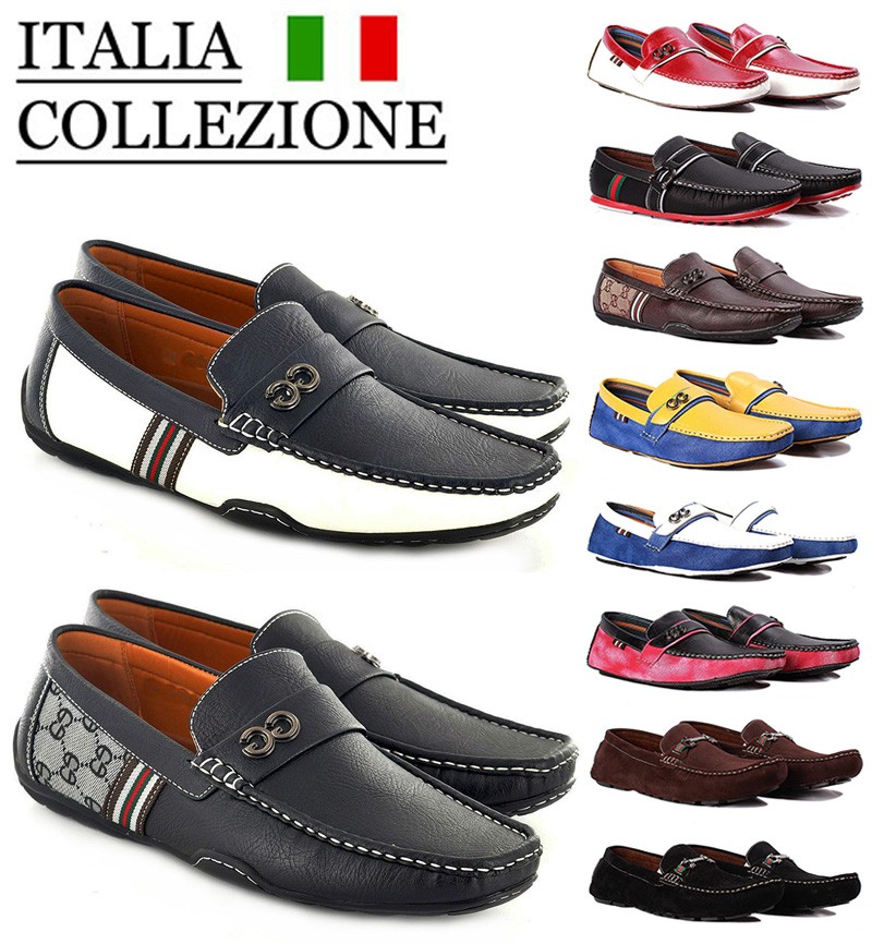 Mens Designer Loafers Leather Look Italian Driving Shoes Slip on Gents