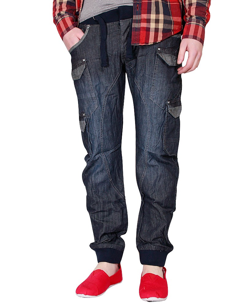 Mens 55 Soul Cuffed Jeans Twisted Leg Drop Crotch Slim Elastic Hem