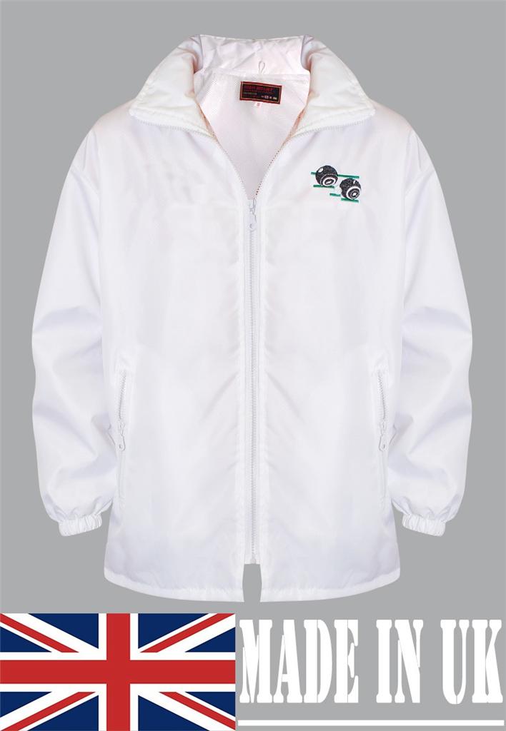 Mens Jacket Lightweight Hooded Windbreaker White Bowling Bowls Jacket
