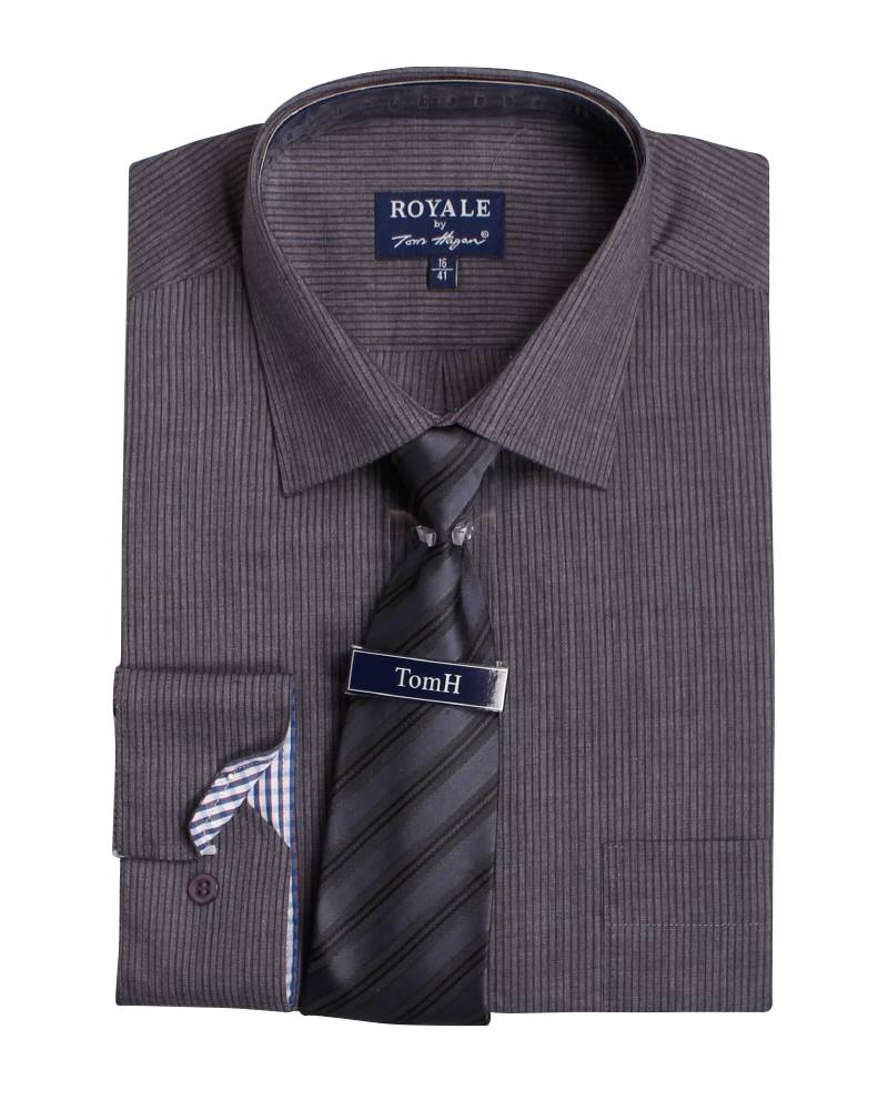 Mens Boxed Shirt And Tie Set Tom Hagan Striped Formal Office Businessman Shirt | eBay