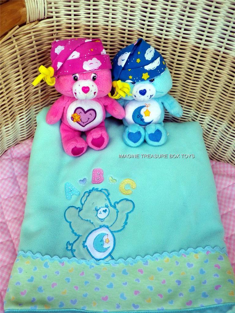 CARE BEARS BEDTIME BEAR BLUE FLEECE BABY BLANKET + 2 NIGHT TIME CARE
