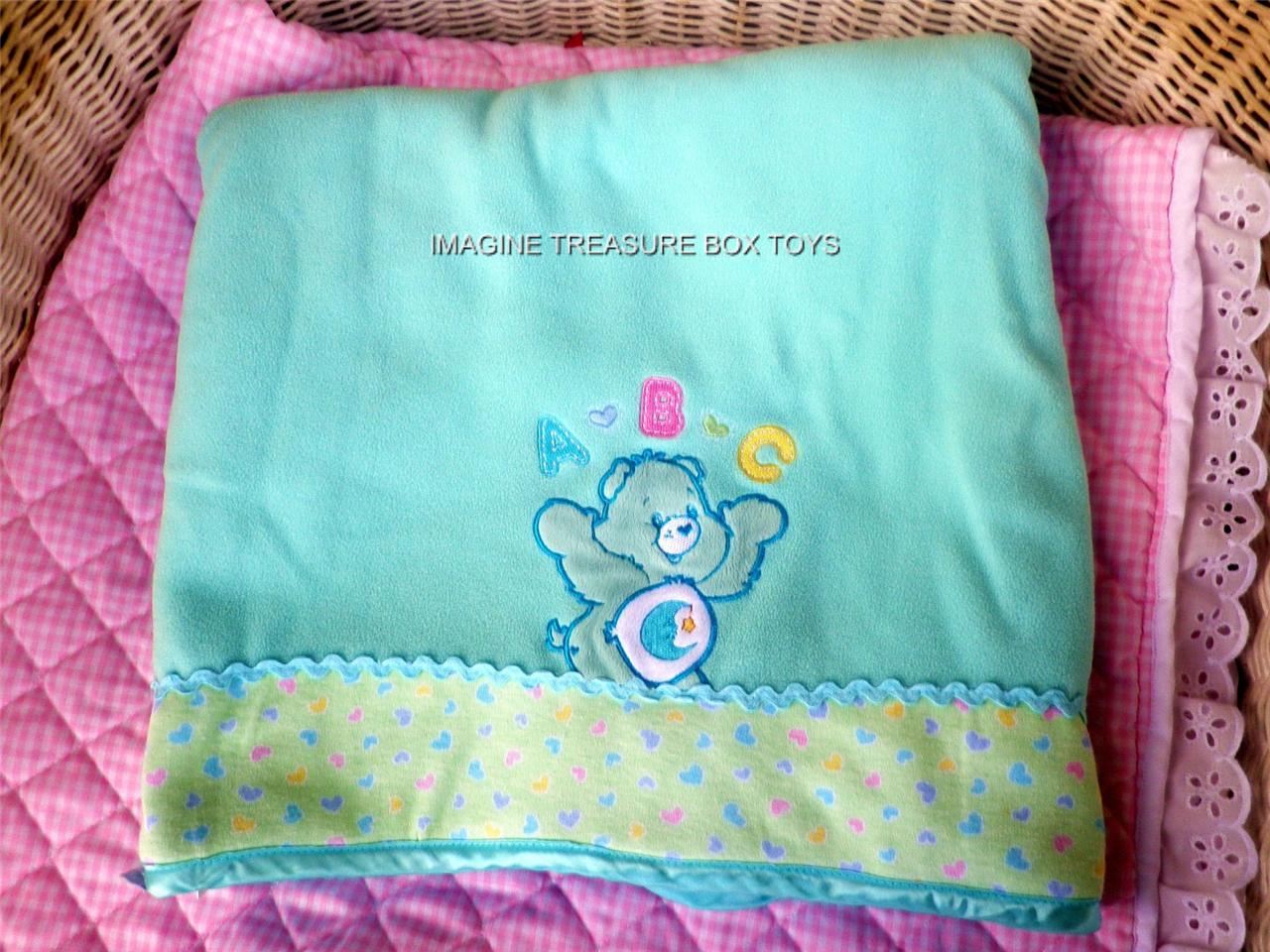 CARE BEARS BEDTIME BEAR BLUE FLEECE BABY BLANKET + 2 NIGHT TIME CARE