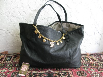 Leather Slouch Bags on Couture Blk Lamb Leather Slouch Gold Charm Chain Lg Shopper Tote Bag