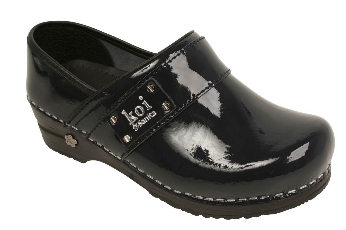 Koi by Sanita Lindsey Black Patent Leather Clog Clogs Support Shoes All