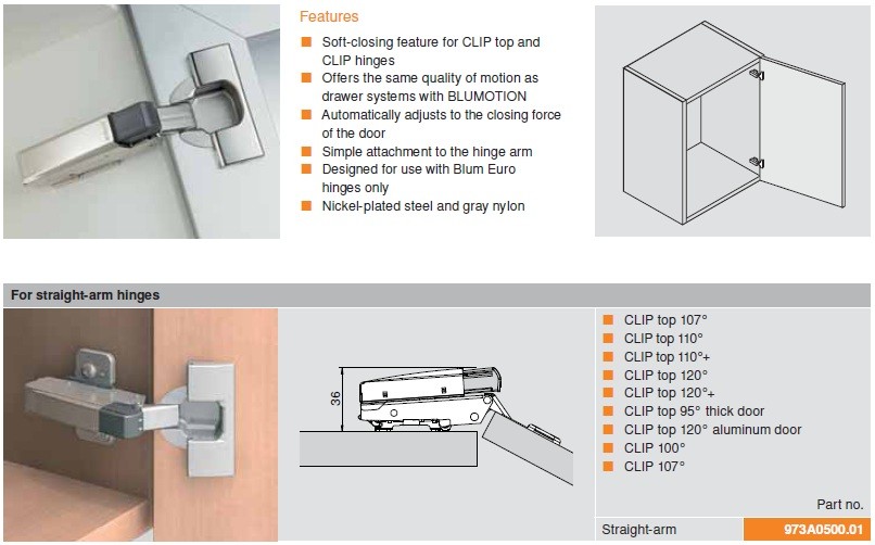 (100)BLUMOTION FOR STRAIGHT ARM HINGE, SOFTCLOSING, SOFT CLOSE 973A0500.01