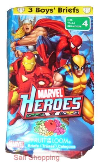 Fruit of the Loom Marvel Comics Heroes Boys Cotton Briefs 3 Pairs * Sizes 4 ~ 6
