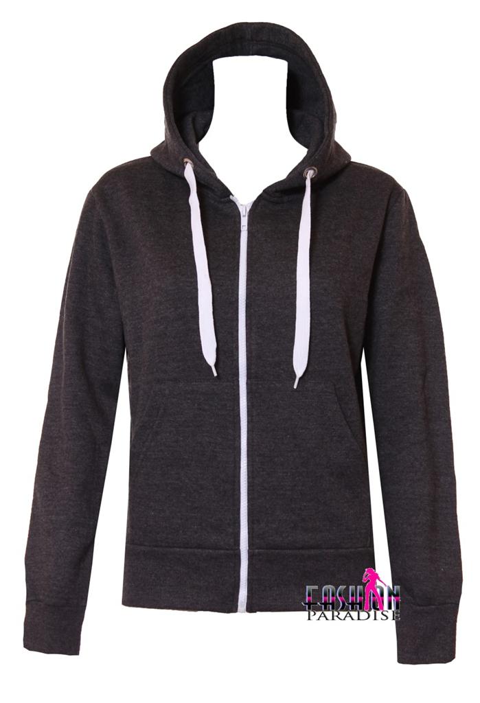 Details about NEW LADIES WOMENS PLAIN WHITE ZIP UP HOODIE HOODY TOP