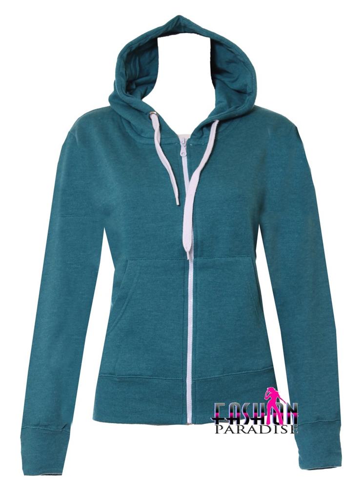 Details about NEW LADIES WOMENS PLAIN WHITE ZIP UP HOODIE HOODY TOP