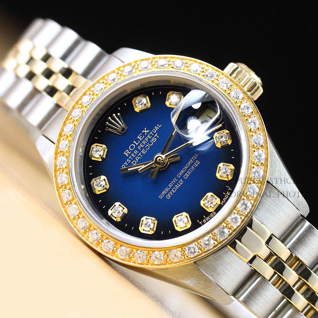 LADIES ROLEX DATEJUST OYSTER PERPETUAL 18K GOLD/SS BLUE DIAMOND WATCH eBay