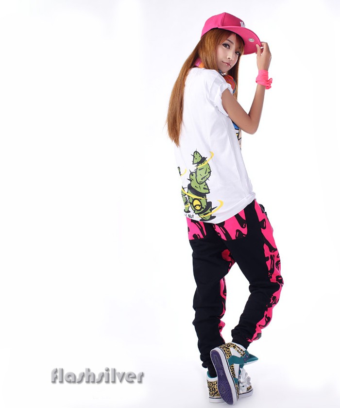 Girl's hiphop hiphop pants harem sports pants costume pink bones hip