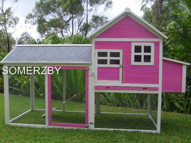 Chicken Coop Somerzby Pink Mansion Rabbit Hutch Run Cage Cat Enclosure ...