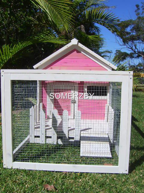 RABBIT HUTCH GUINEA PIG CAGE RUN New style Somerzby COTTAGE PINK & WHITE gift