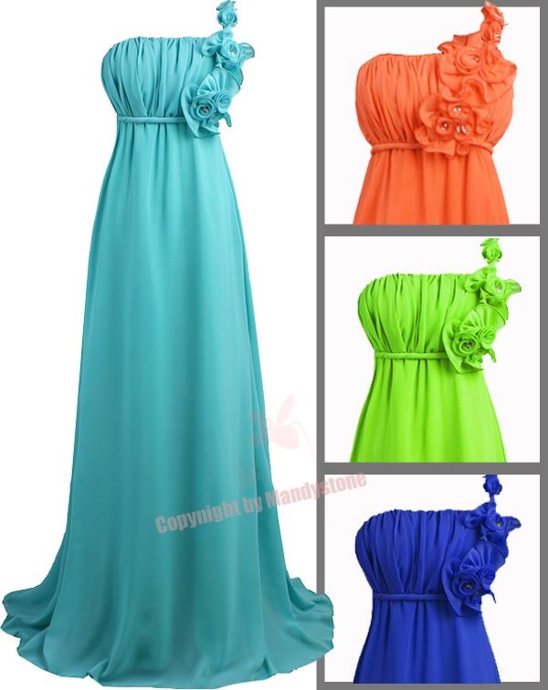 Sexy One Shoulder Long Flower Evening Dresses S M L XL 2XL