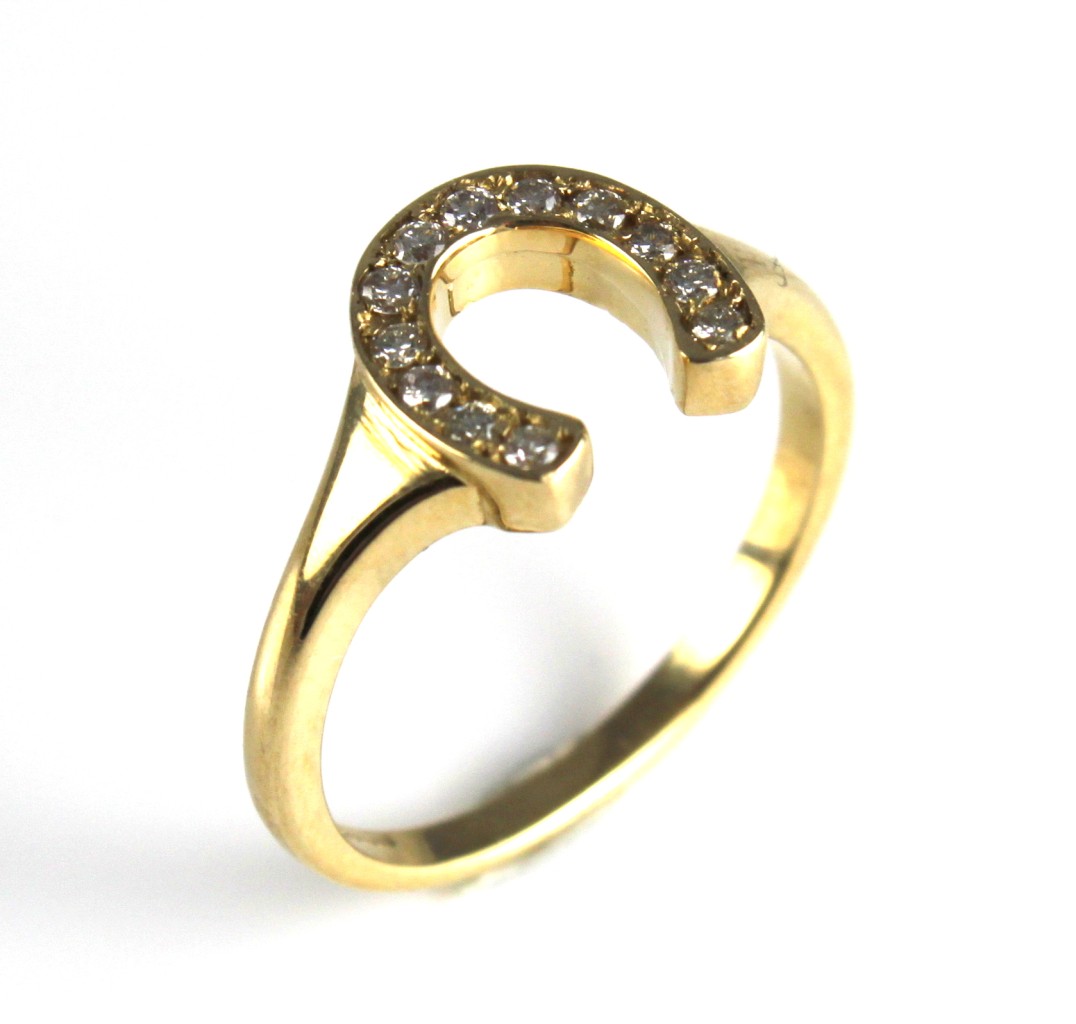 Equestrian Horse Shoe Ring 9ct & 18ct Gold With Diamonds eBay