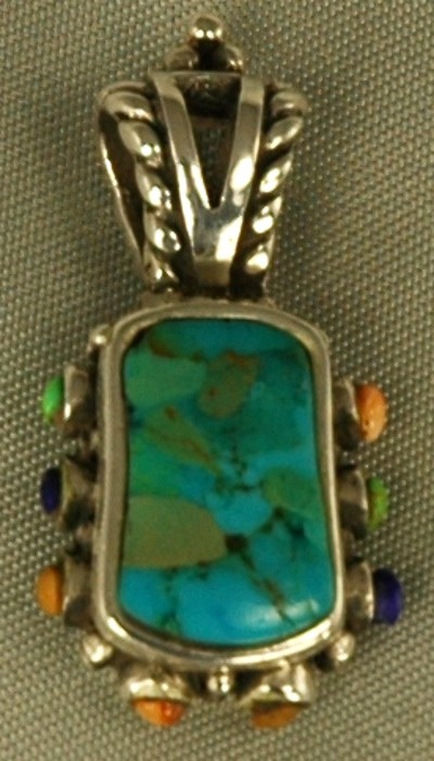 Ebay Jade Jewelry on Silver Turquoise  Lapis  Yellow Jade Pendant W  Large Bail   Ebay