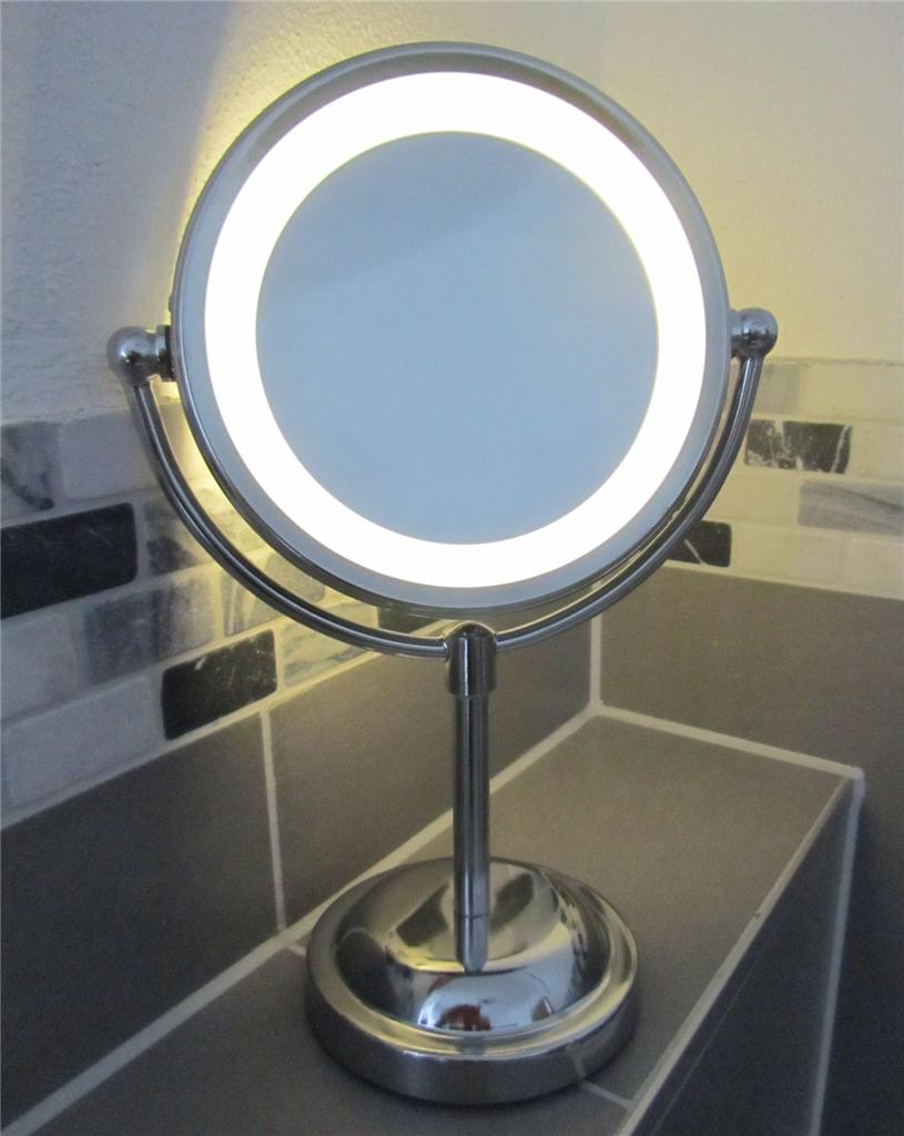 5 x magnifying round led illuminated bathroom make up hand held light up mirror