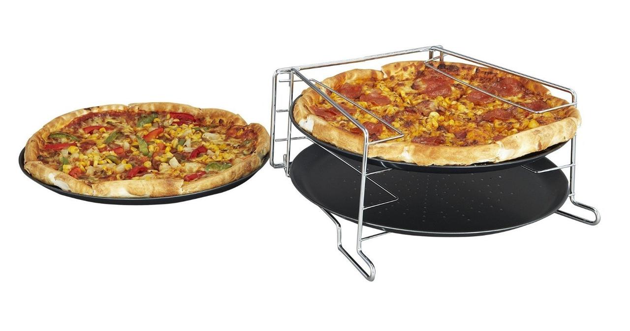 4 Piece Pizza Baking Set Serving Plate Tray Tin Oven Grill Rack Non
