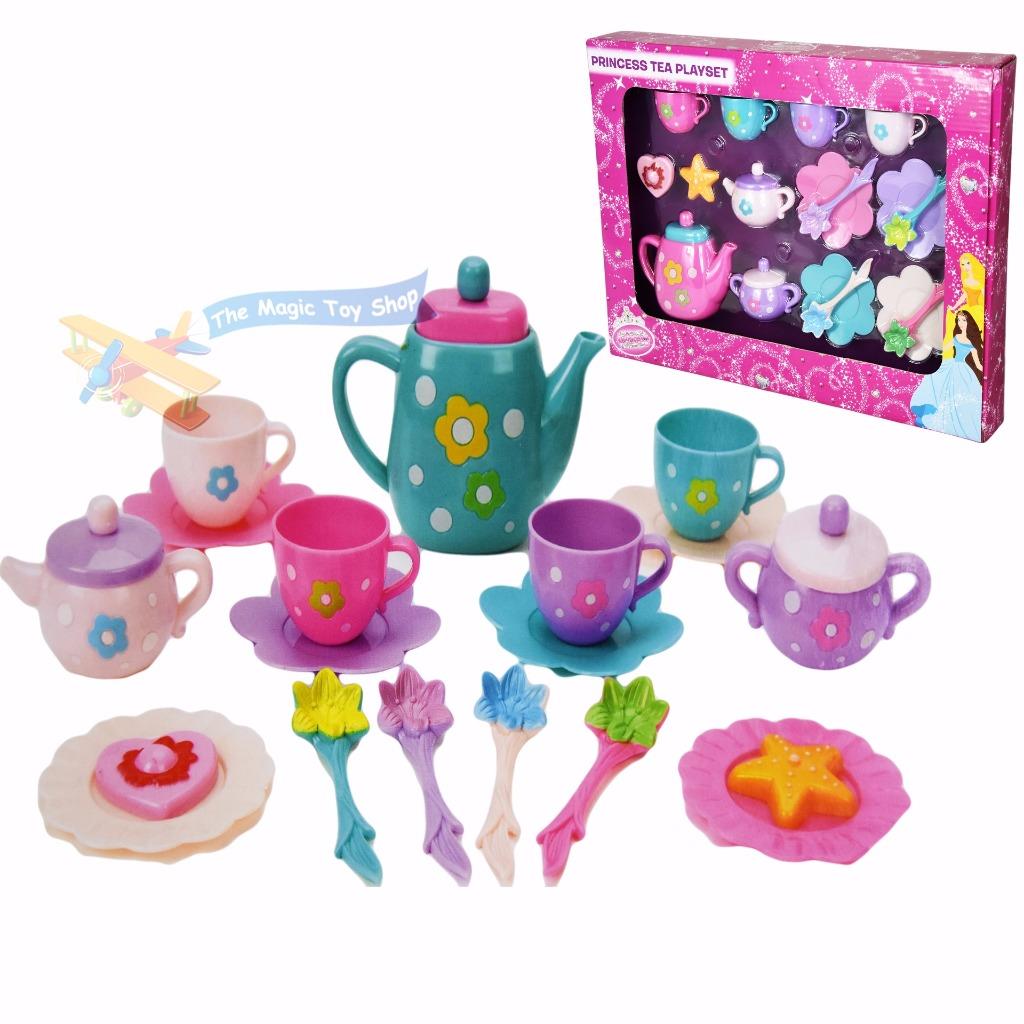 Princess Tea Playset Kids Party Time Teapot Cups Plates Play Set
