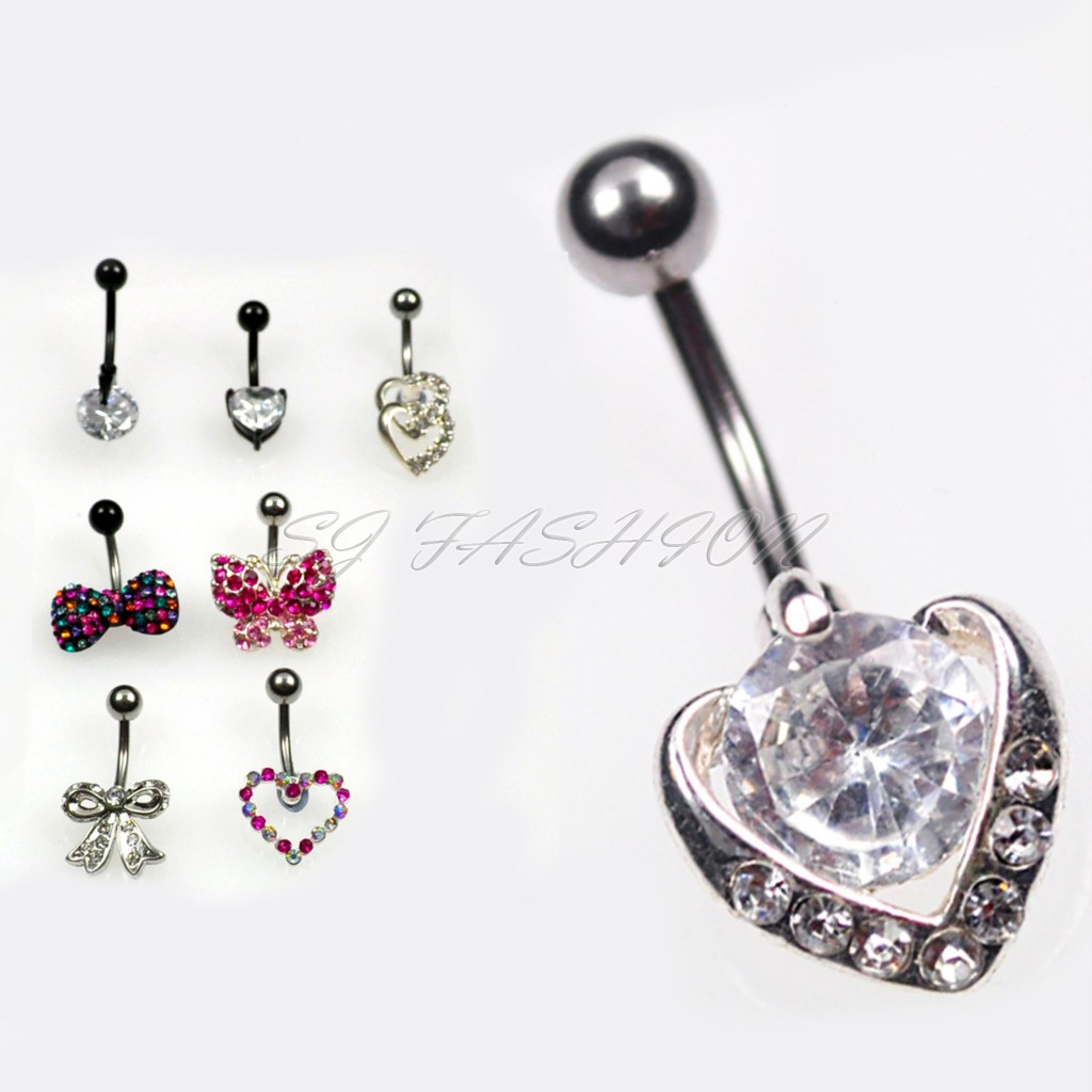 UK-SELLER-Gorgeous-Crystal-Surgical-Steel-Navel-Bars-Belly-Bars-Many-Styles