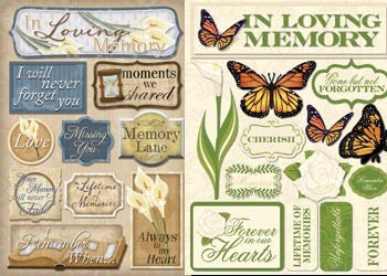 1 New IN LOVING MEMORY STICKERS Memorial Funeral Scrapbook Sheet