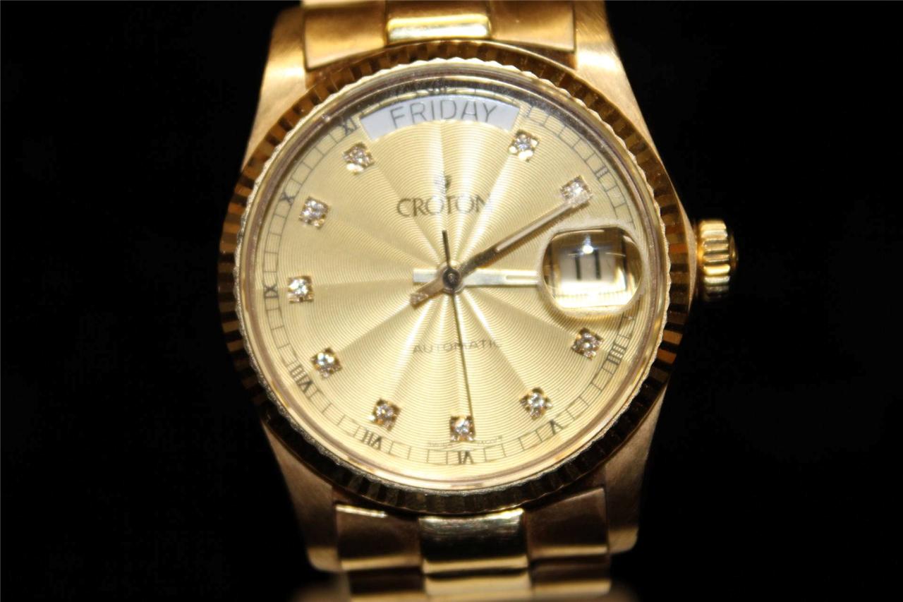 MENS AUTHENTIC 18K YELLOW GOLD CROTON DAY DATE ITALY WATCH Presidential
