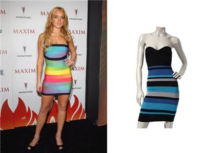 BNWT HERVE LEGER BODY-CON black striped BANDAGE DRESS S