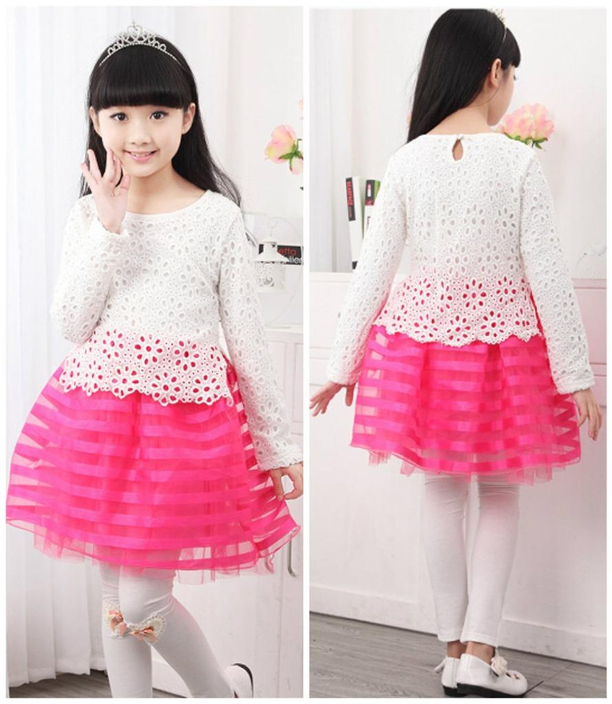 baby kids girl spring autumn long sleeve dress lace hollow princess