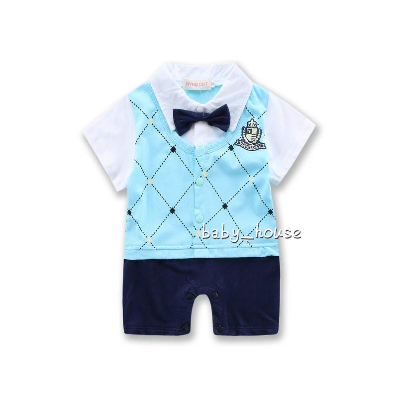 1pcs baby boys Toddler plaid with Bow tie Romper bodysuit Jumpsuit