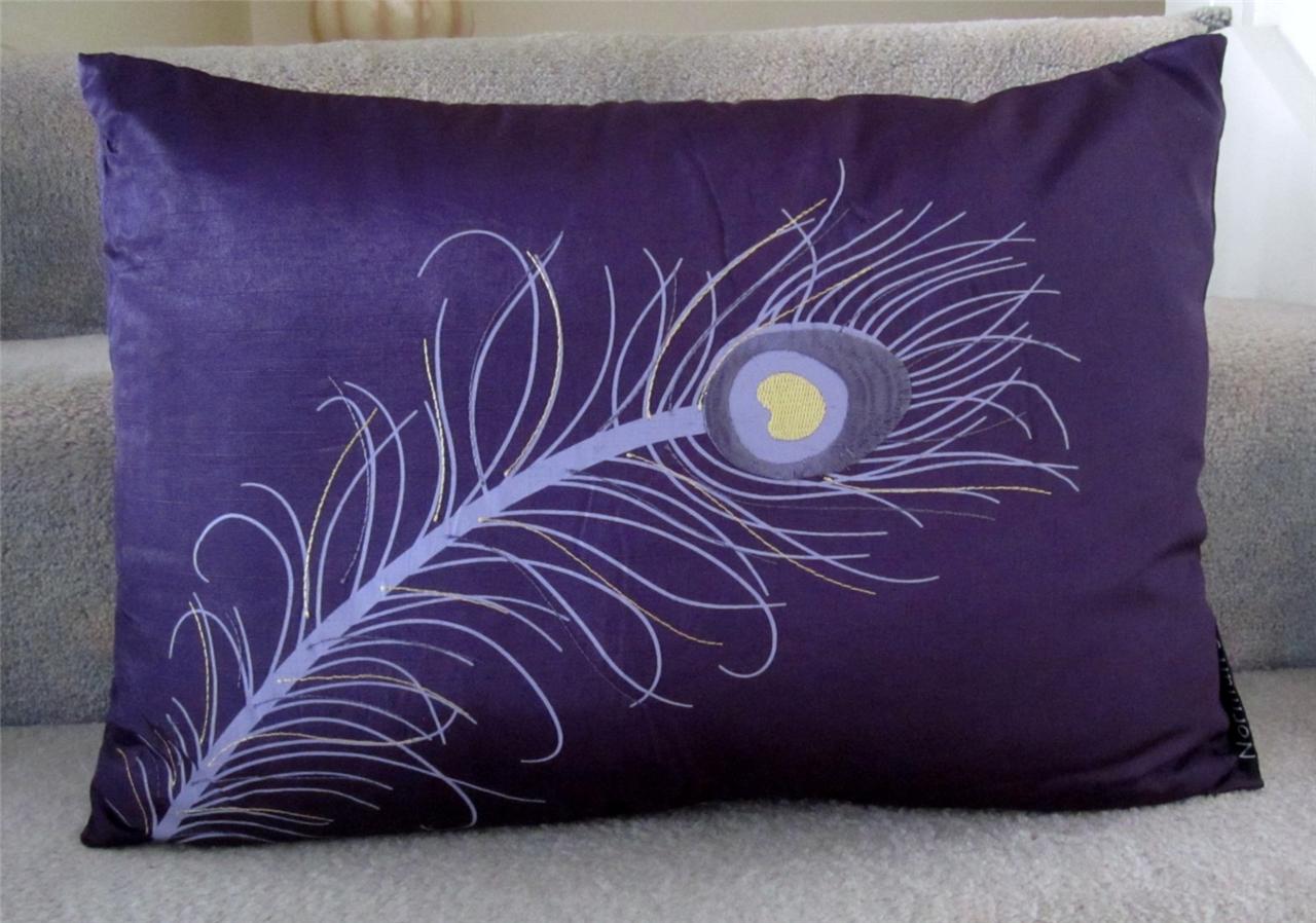 Cushion + Insert Peacock Feather Embroidered Decorative Bird Pillow