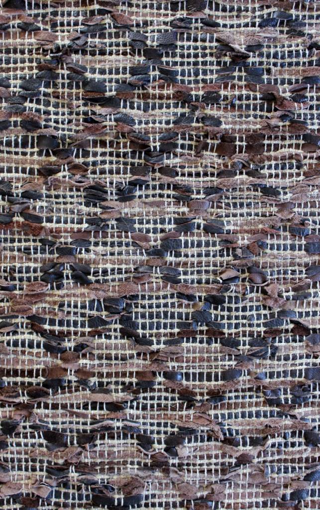 LARGE Vintage Leather Rug Natural Hand Woven Jute Black Beige Tan