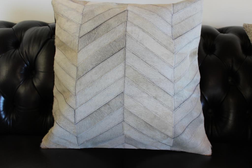 Leather Hide Cushion Cover: Geometric Leather Throw Natural Grey Lattice, Chevro eBay