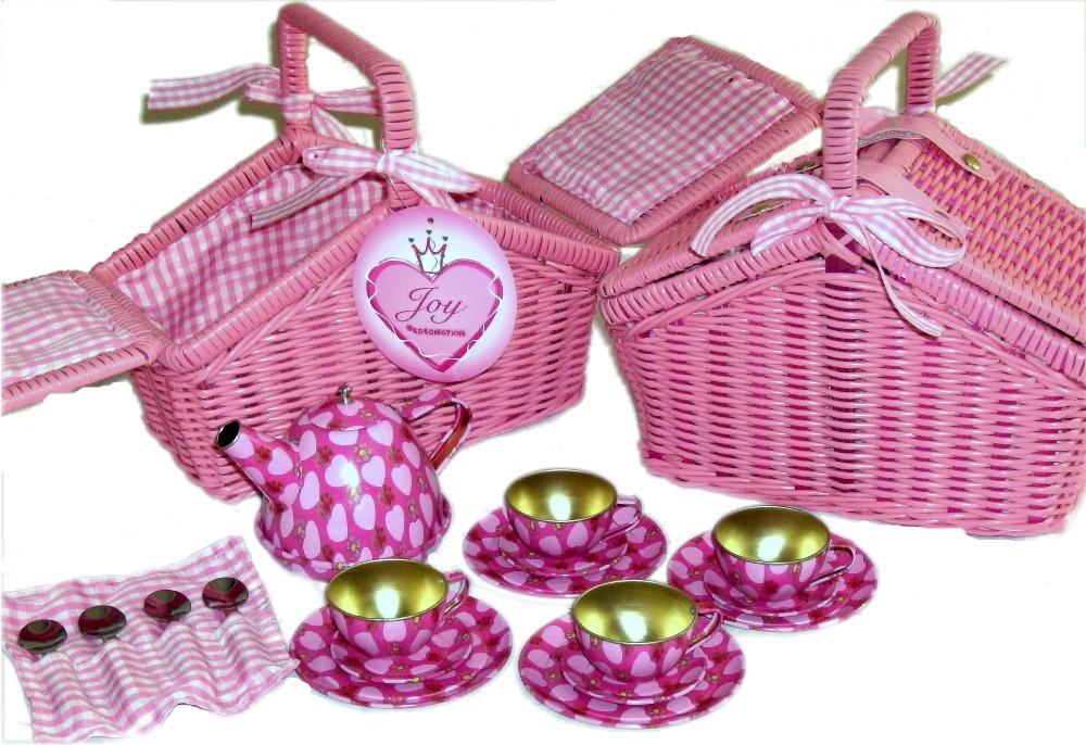 NEW MIA 18pc Children'S TIN TEA SET IN Pink Wicker Basket eBay