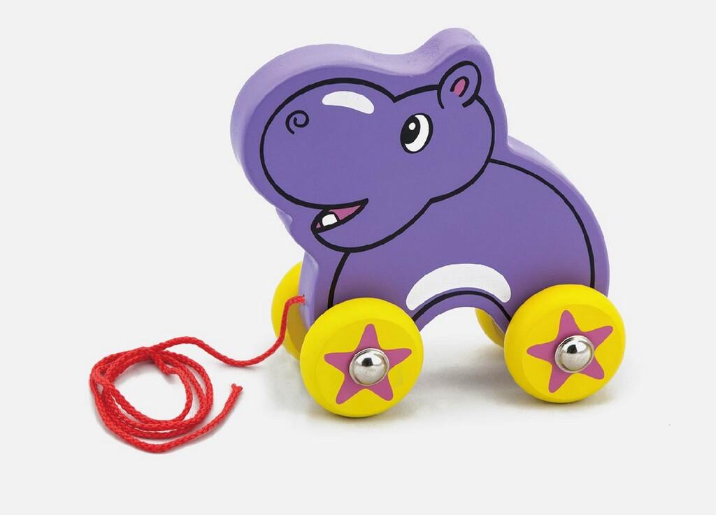 NEW Childrens Wooden Pull Along Hippo Baby Pull TOY eBay