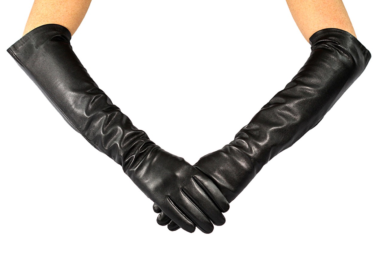 Ladies Luxury Long BLACK Soft Leather Evening Dress Elbow Gloves eBay