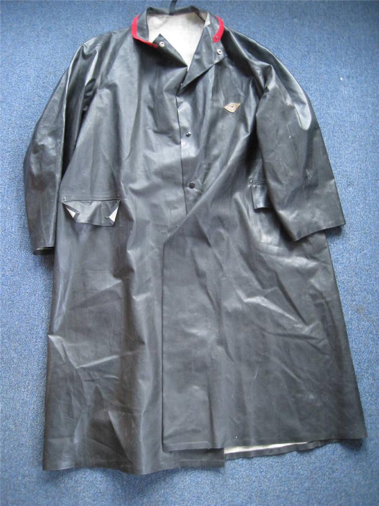 VINTAGE KAUFMAN BLACK DIAMOND CANADA LONG RAIN COAT LARGE RUBBER VULCANIZED