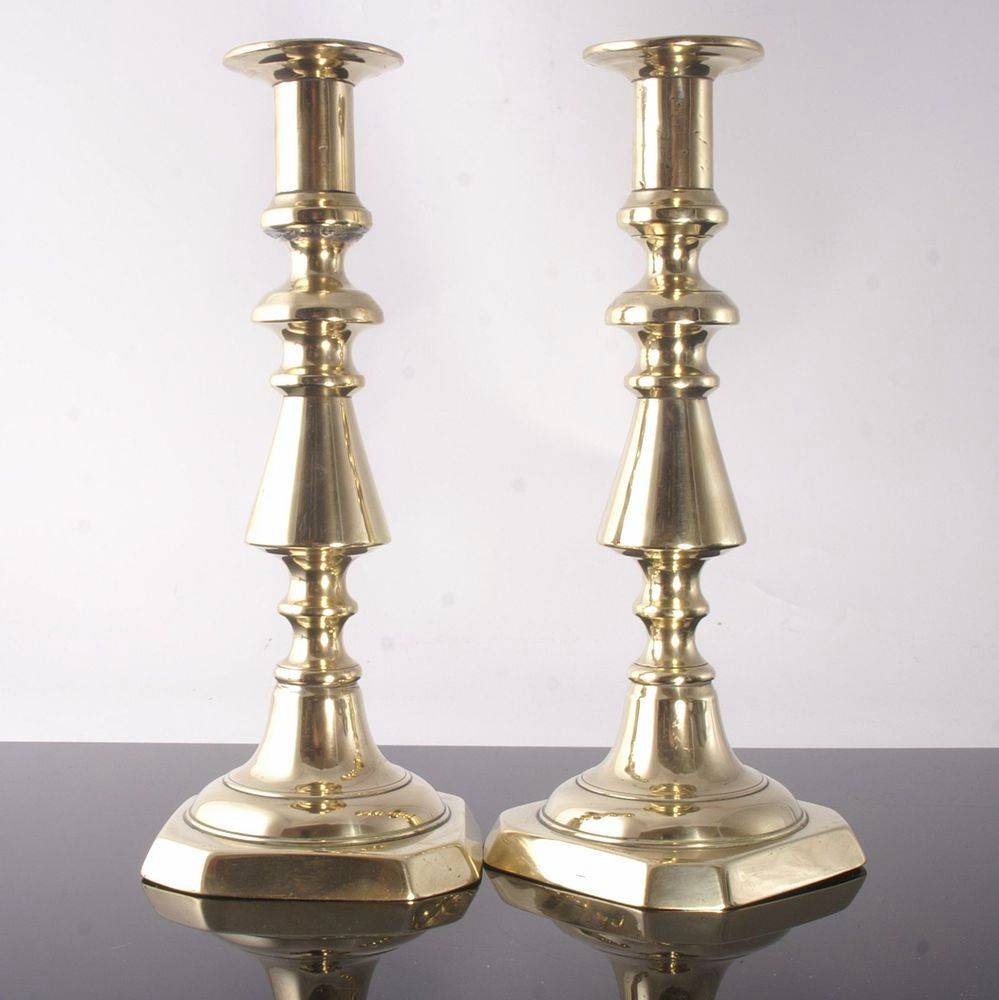 Fine Pair of Antique Brass candlesticks eBay