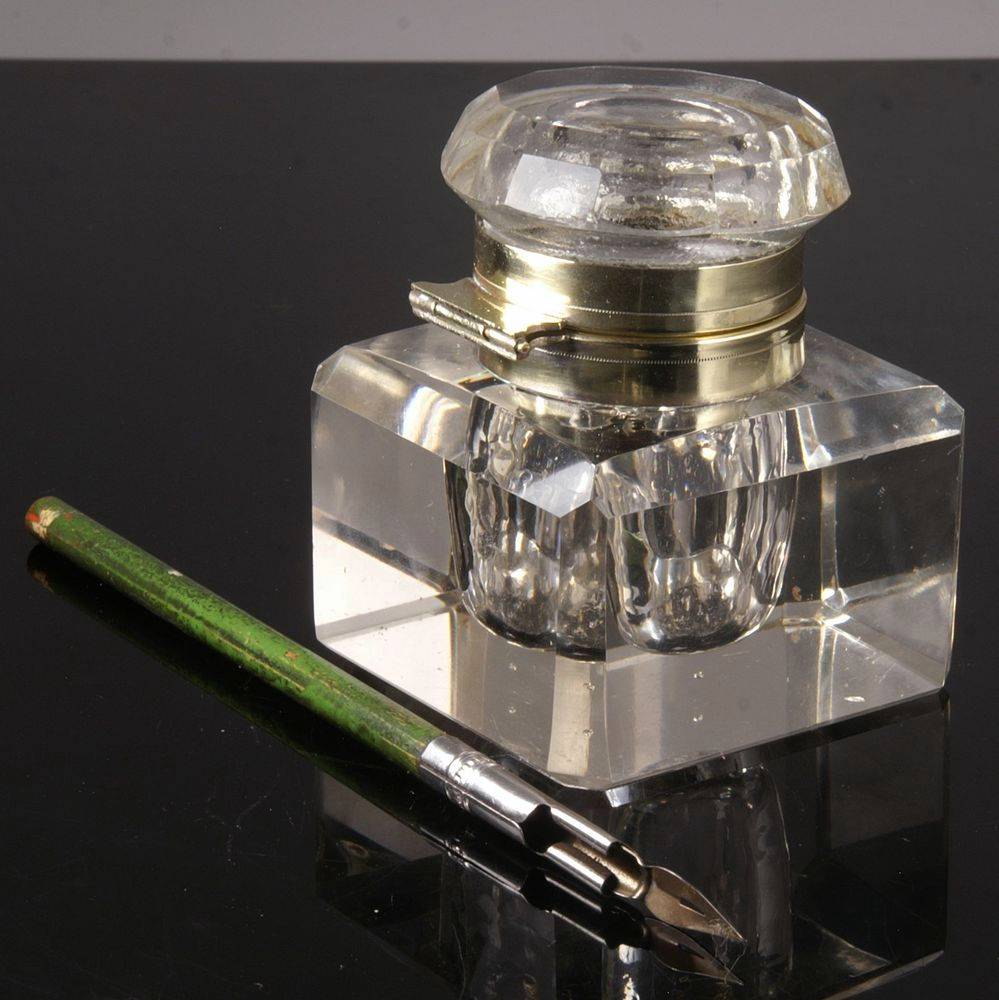 Superb Large Antique Glass Inkwell eBay