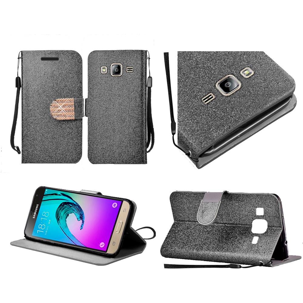 For Samsung Galaxy J3 J3V Amp Prime Express Prime Shiny Wallet Flip