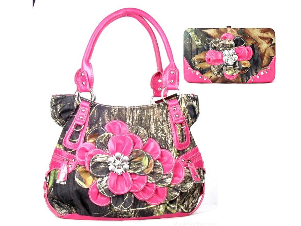 Western Pink Camouflage Camo Mossy Oak Flower Purse Handbag Wallet