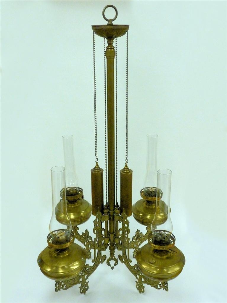 Antique Brass/Bronze Victorian Style Oil Lamp Chandelier Duplex