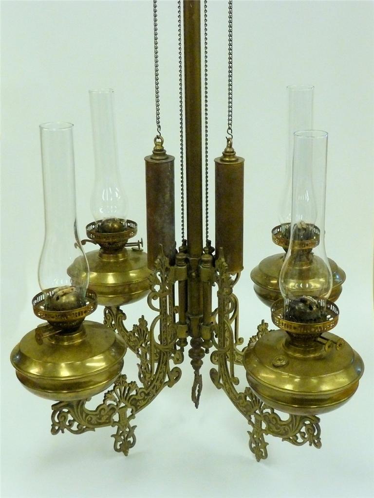 Antique Brass/Bronze Victorian Style Oil Lamp Chandelier Duplex