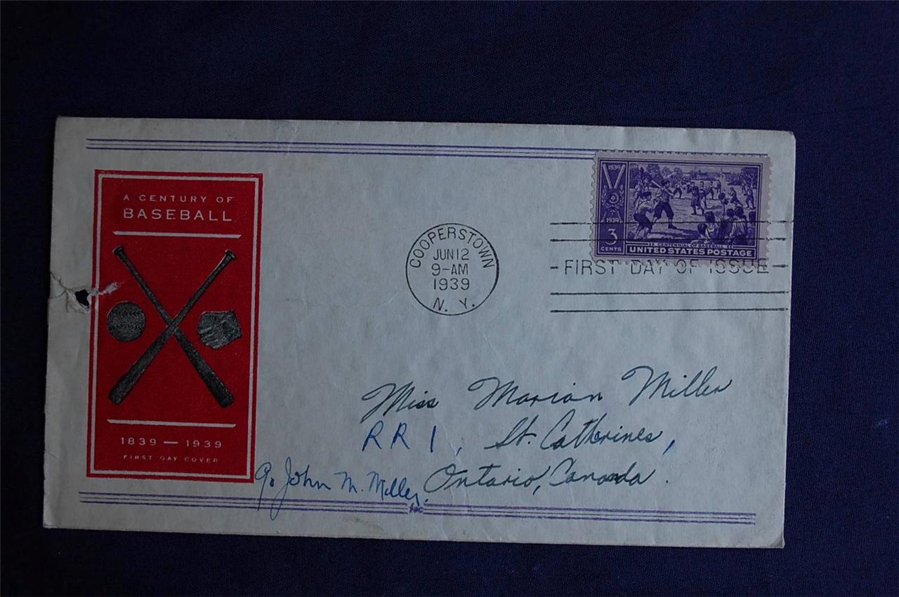 1939 Baseball Centennial 3c Stamp FDC FBC? Cachet Sc855 Very Rare