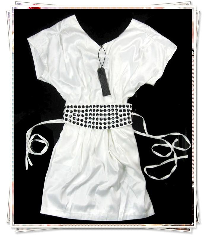 Women-Trendy-Party-Cocktial-Batwing-Ruffle-Button-Belt-Clubwear-Mini-Dress-518