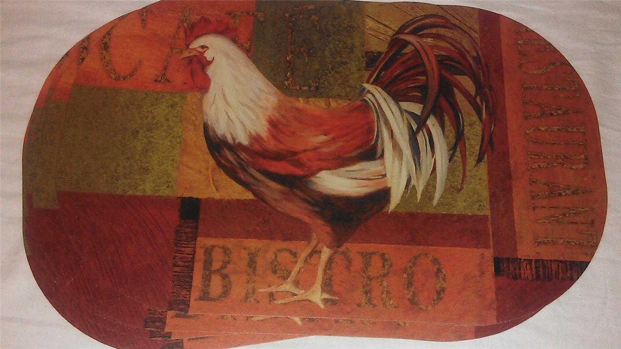 Set of 4 Table Rooster Bistro Cafe Kitchen Oval Vinyl Placemat Place