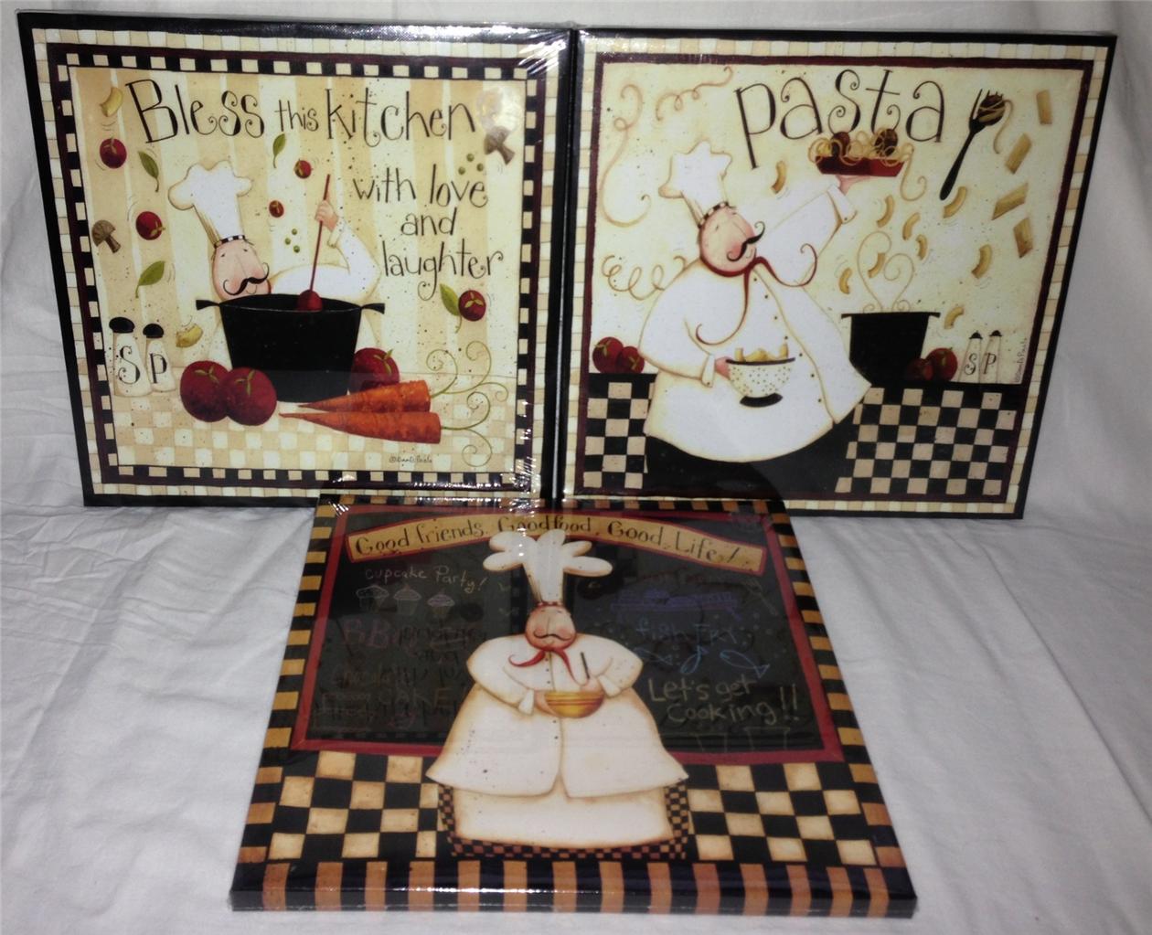 SET OF 3 FAT CHEF FRENCH ITALIAN BISTRO CANVAS PICTURES